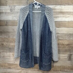 Derek Lam 10 Crosby Athleta Blue White Chunky Knit Sweater Cardigan Open Front M